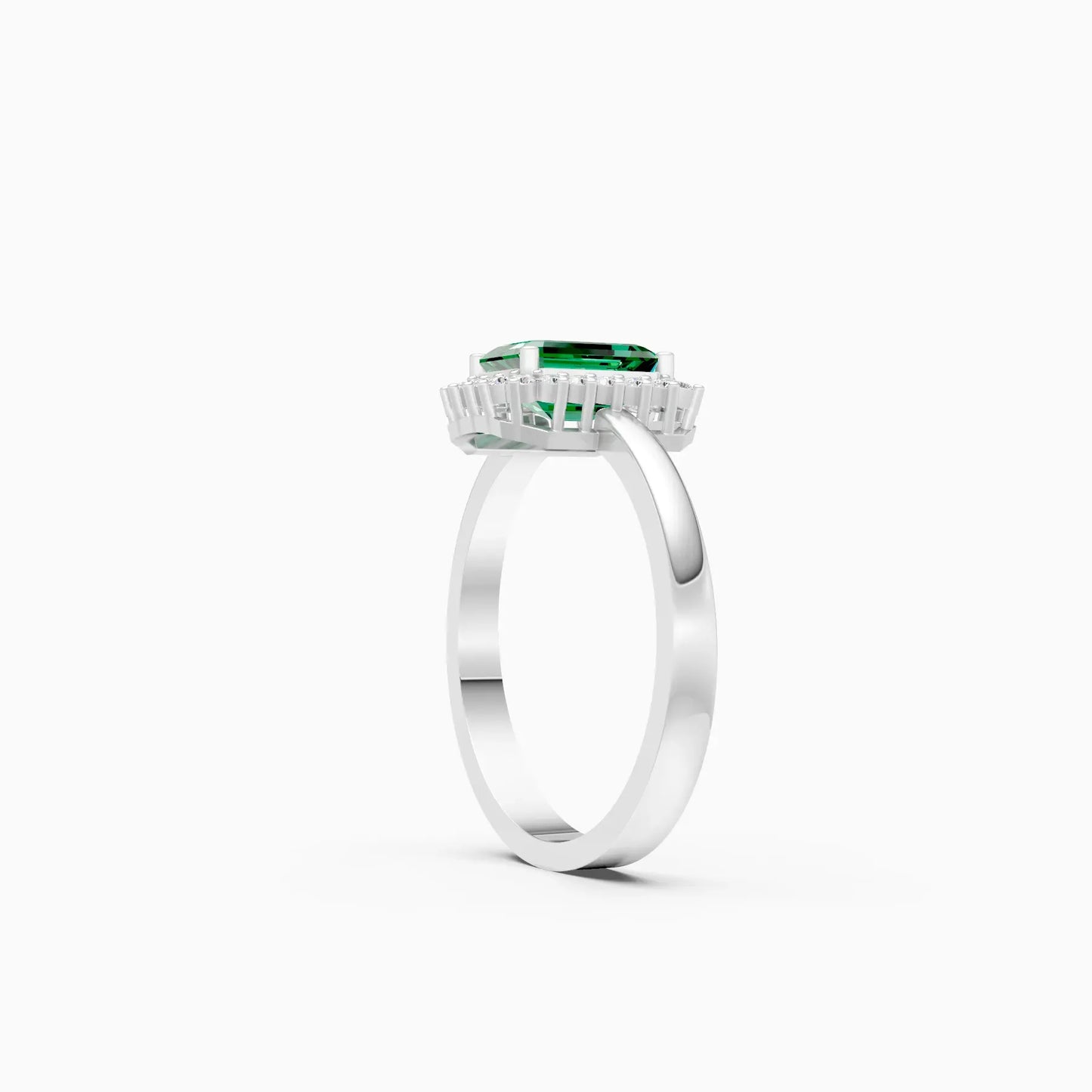 Unique Green Emerald Cut Halo Engagement Ring