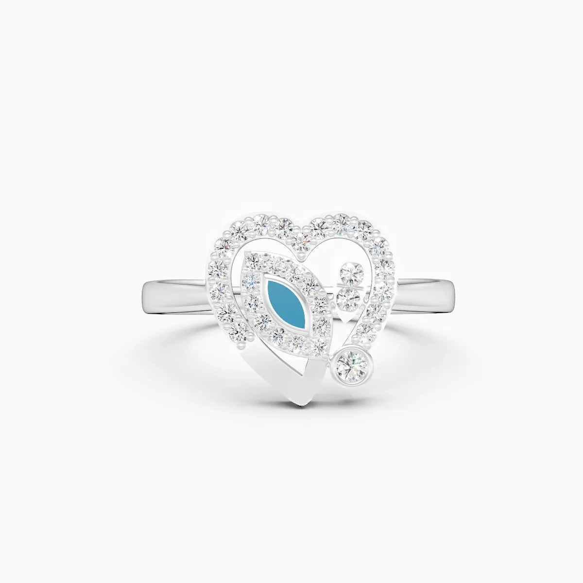 Heart Shaped Blue Enamel Evil Eye Accent Engagement Ring