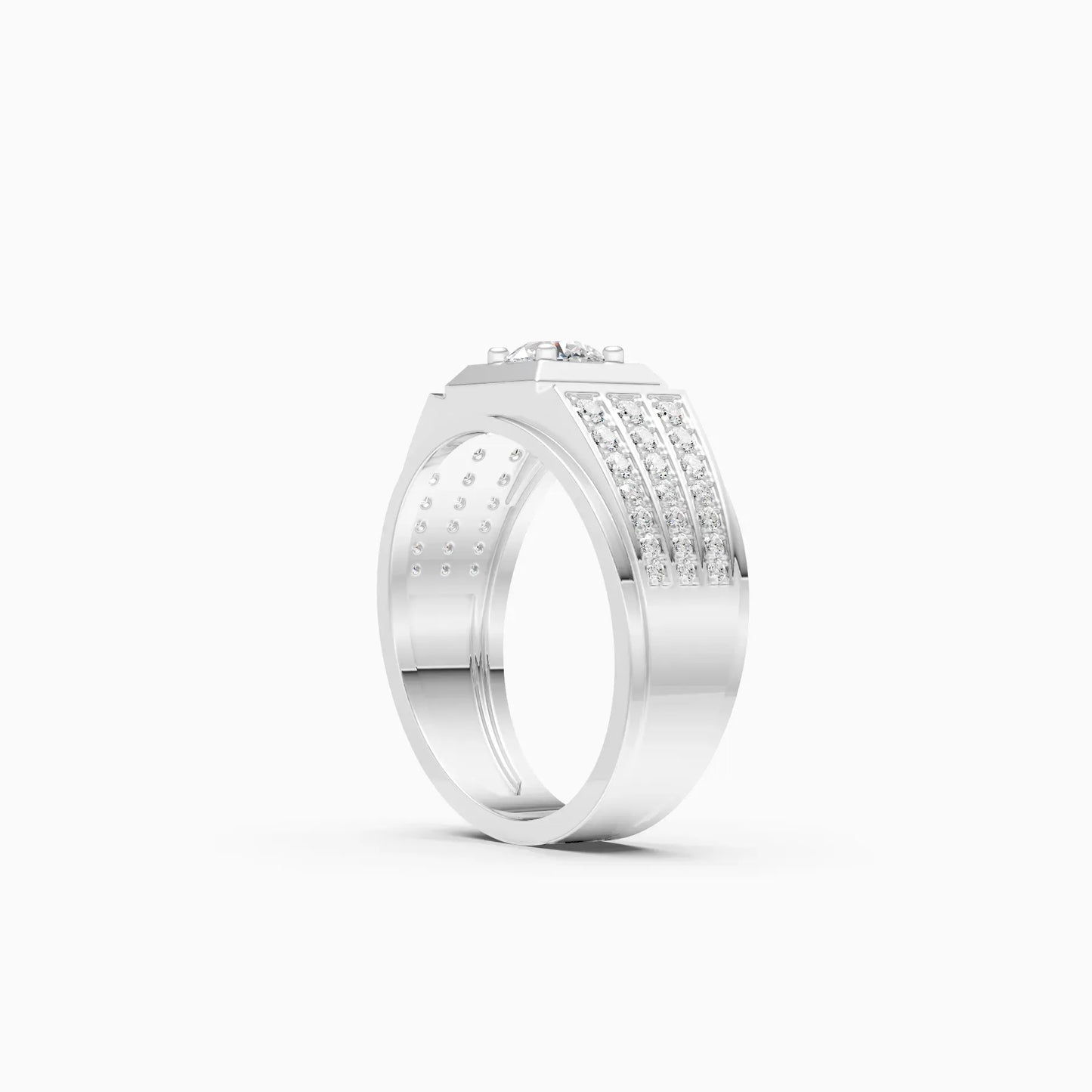 Stylish Three Row Cluster Round Lab Grown Ring