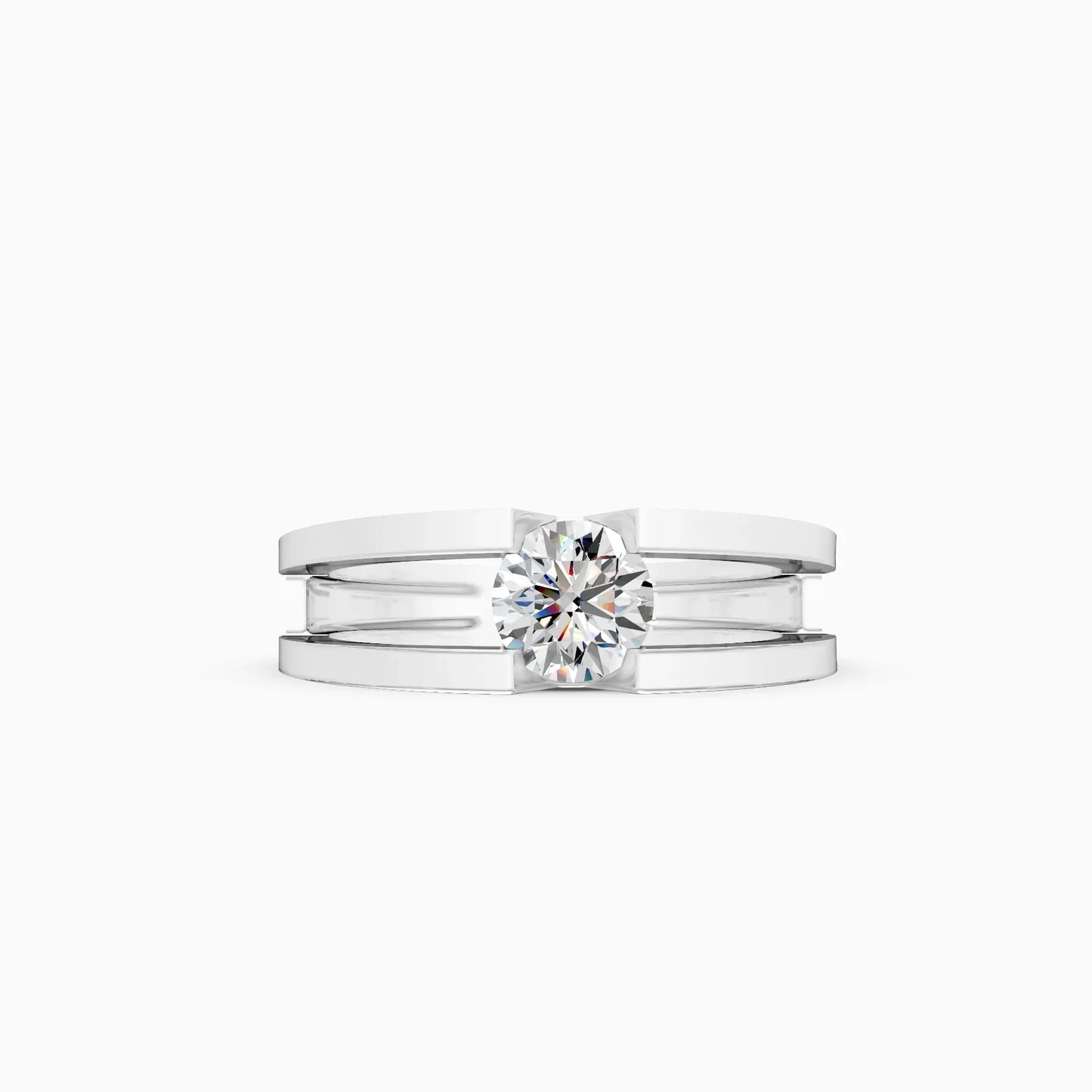 Trendy Round Solitaire Double Band Ring