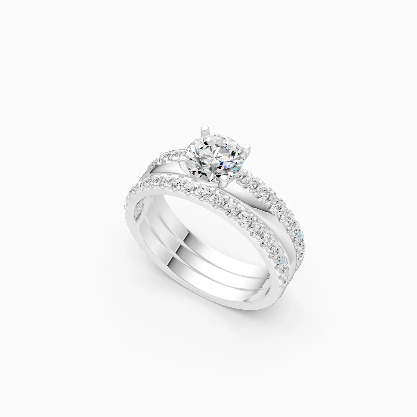 Glamor Double Line Solitare Diamond Engagement Ring