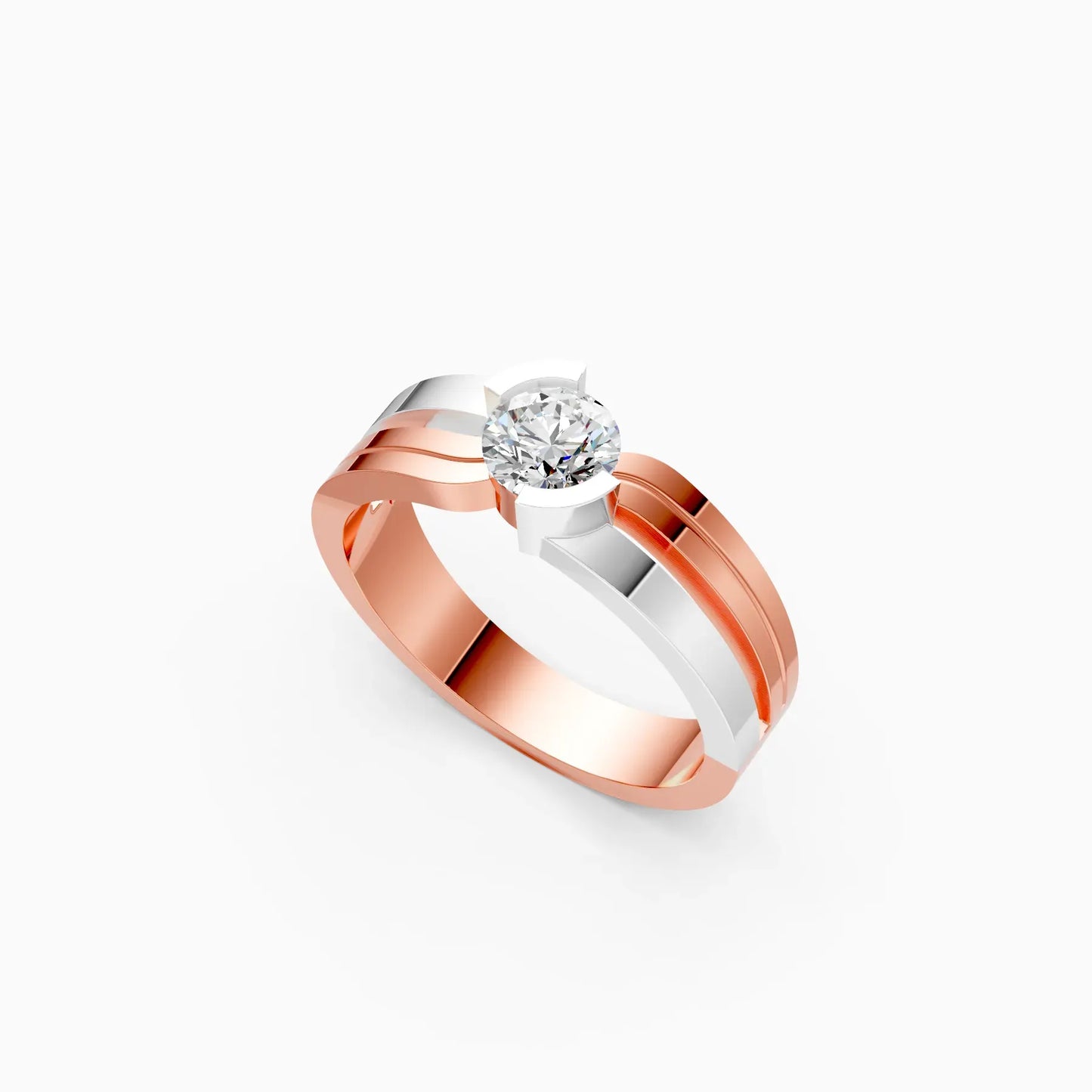 Round Two Tone 14K Gold Couple Band