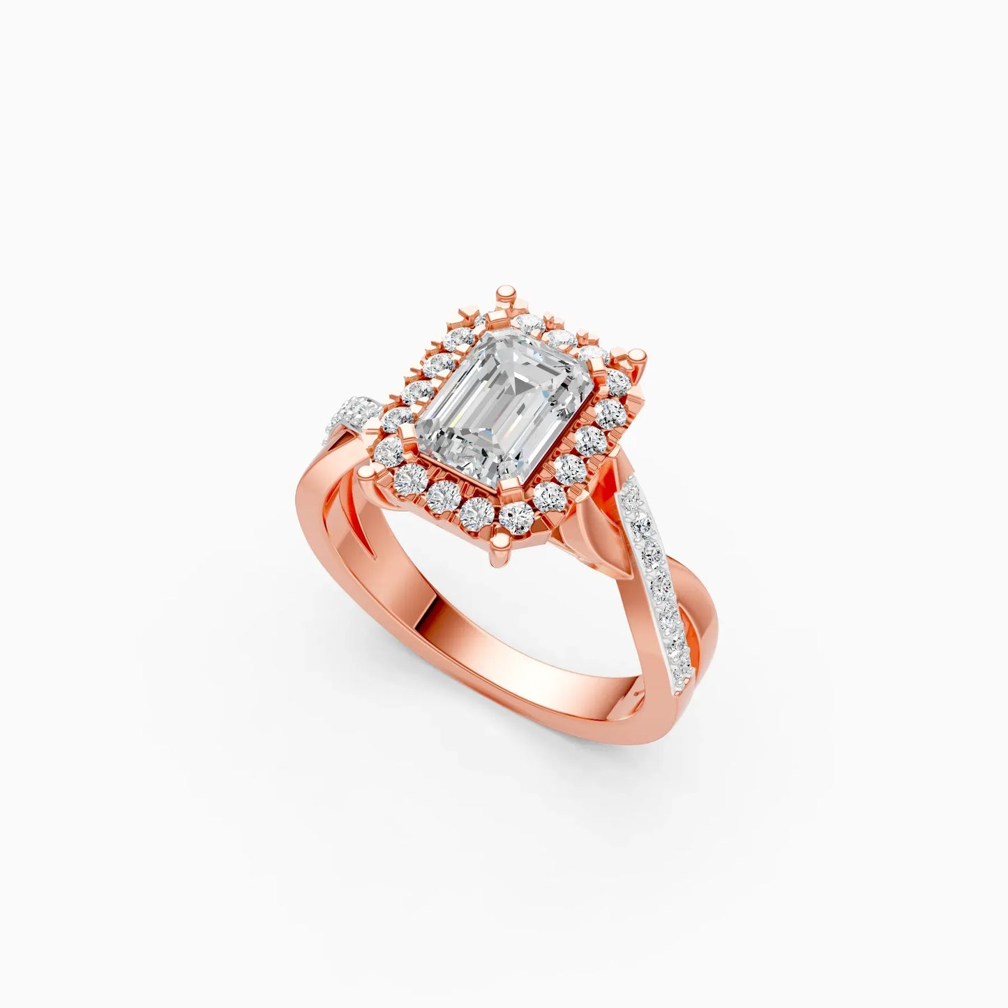 Emerald Cut Diamond With Cross Band Engagement Ring