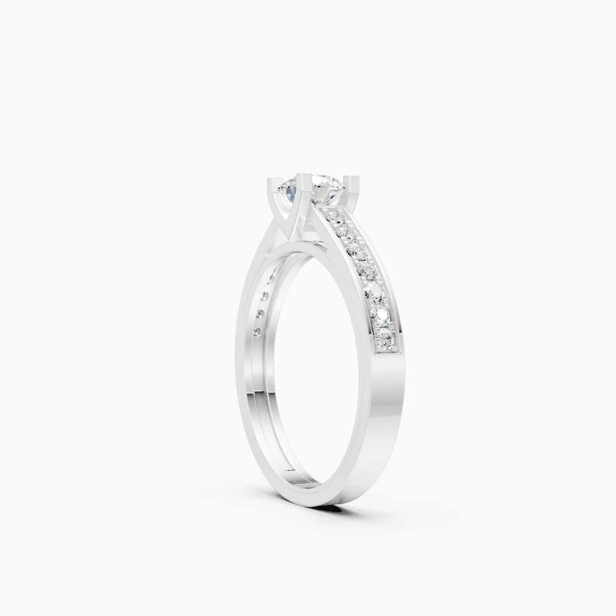 Round Solitaire Side Accents Lab Diamond Ring