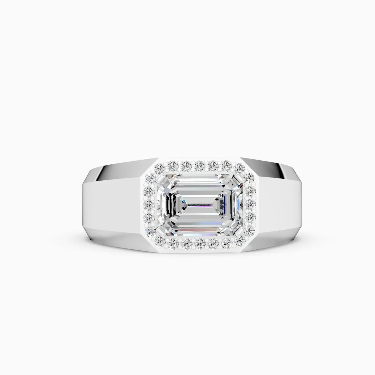 Emerald Cut Diamond Men's Ring With Side Accents