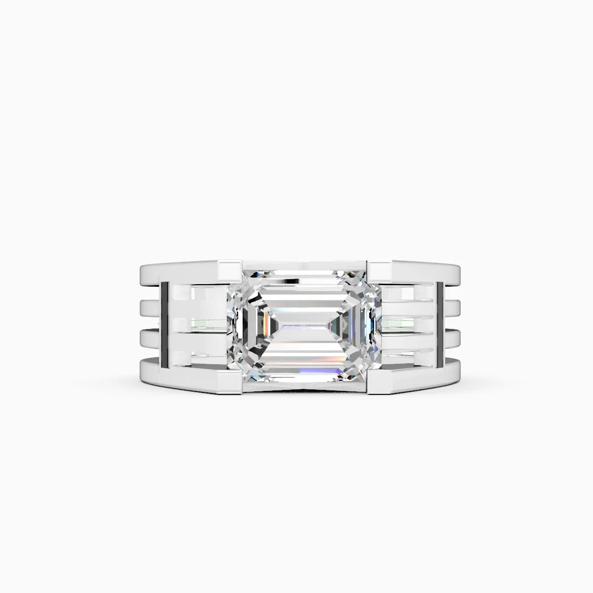 Modern Two-Tone Band with Emerald Cut Diamond Centerpiece
