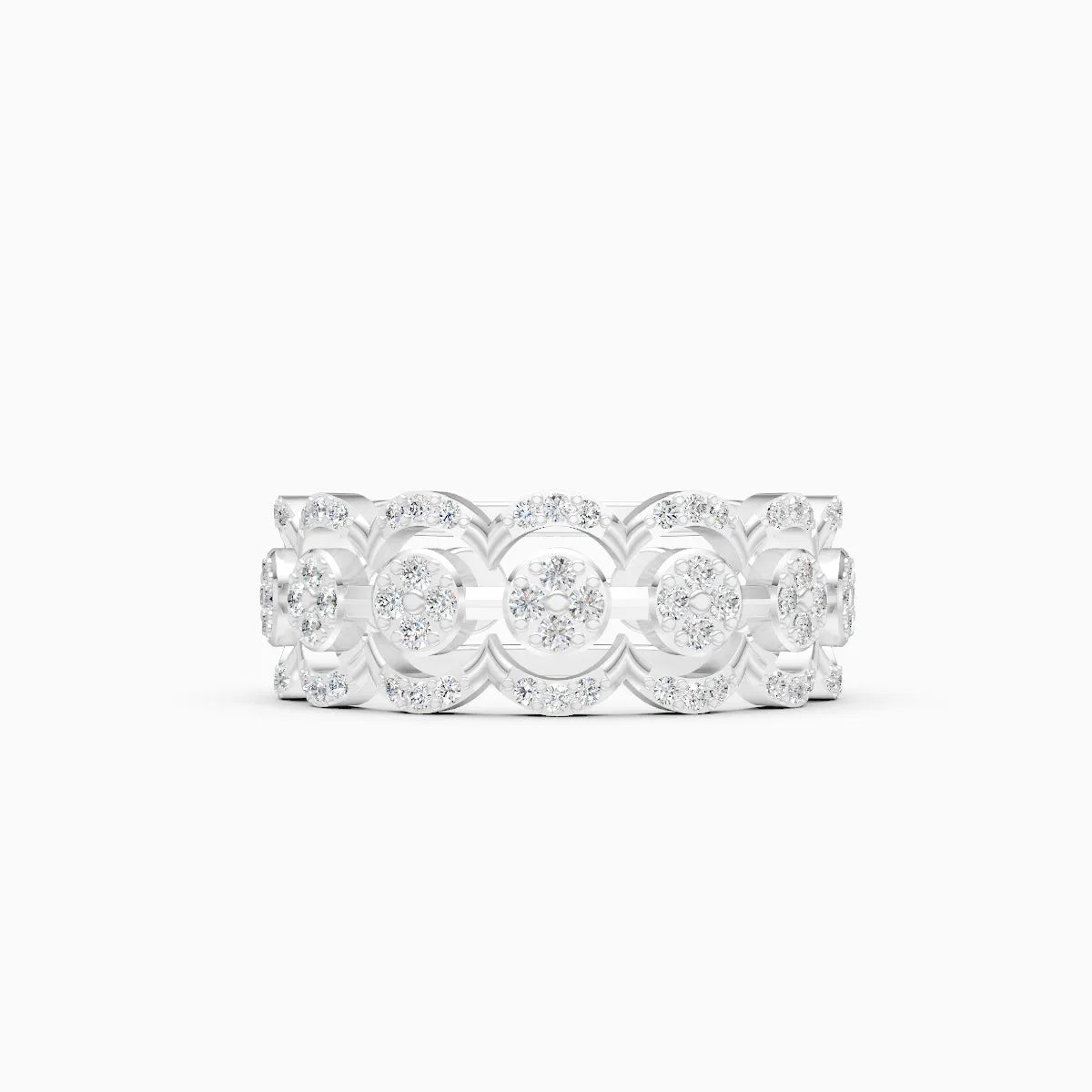 Round Brilliant Cluster Double Halo Artistic Floral Design