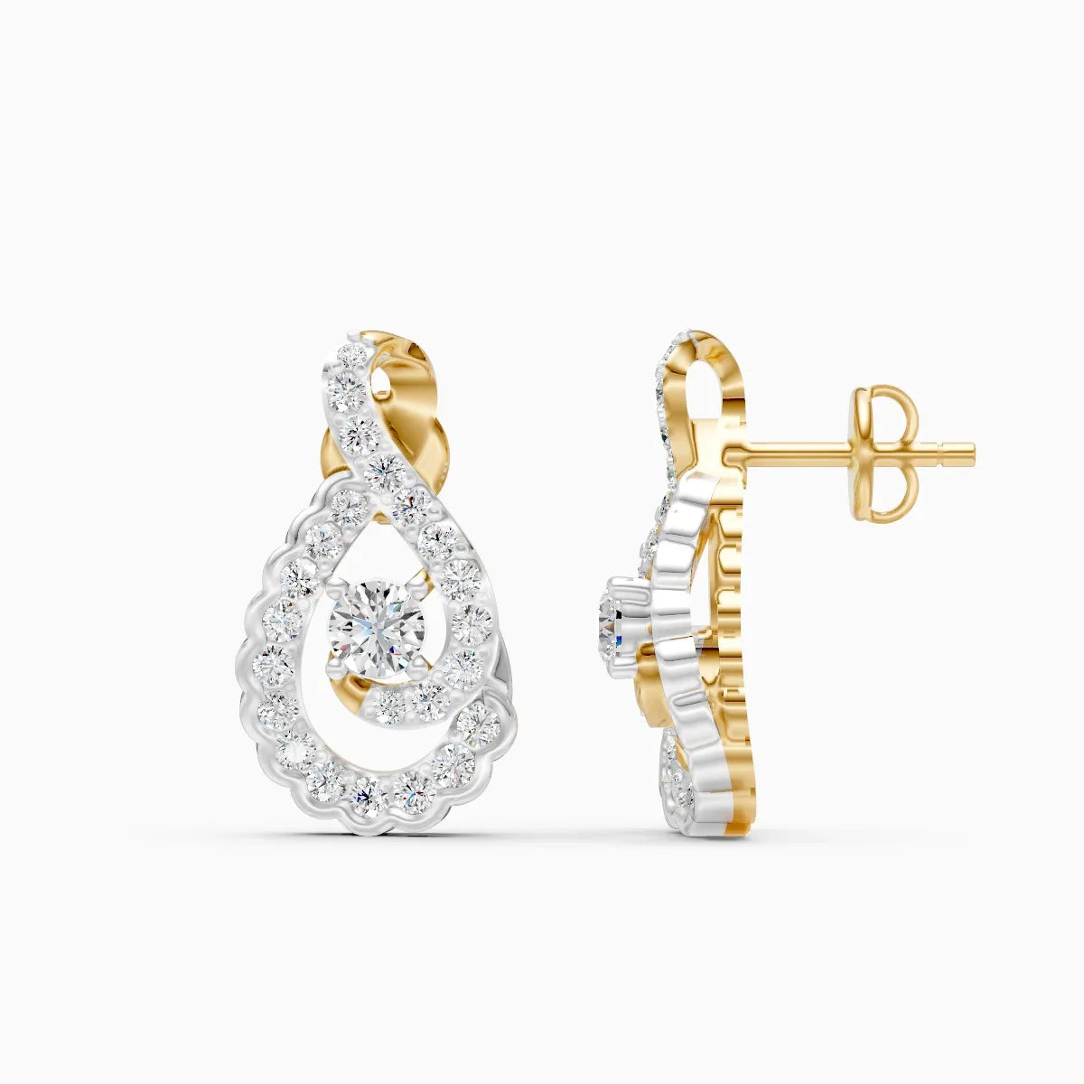 Infinity Twist Teardrop Diamond Two-Tone Stud Earrings