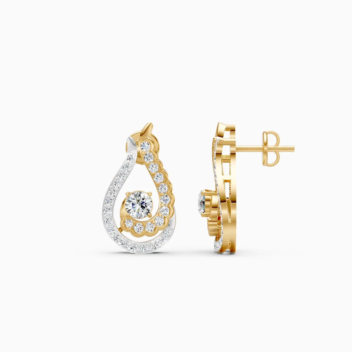 Paisley Double Halo Two-Tone Stud Earrings
