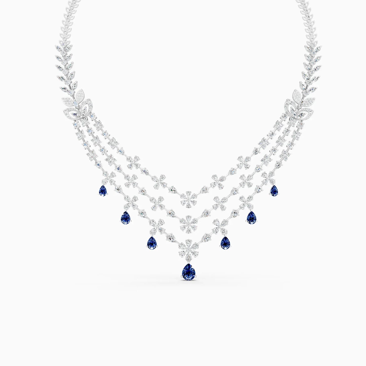 Designer Triple Layered Lab Diamond Necklace Set
