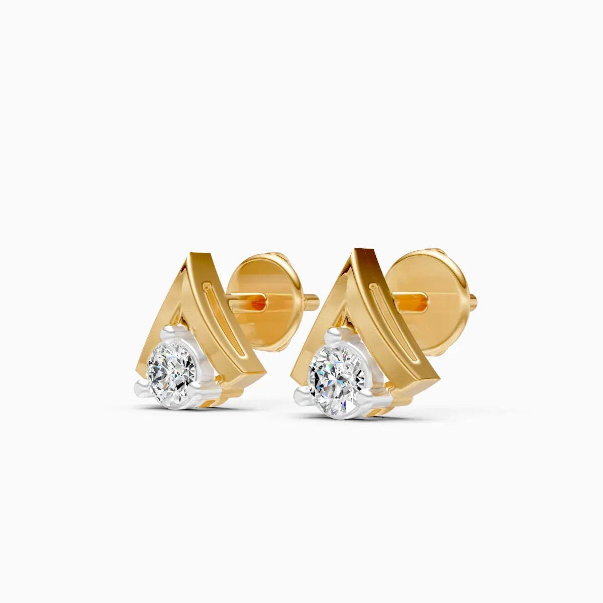 Chevron Crown Solitaire Diamond Stud Earrings