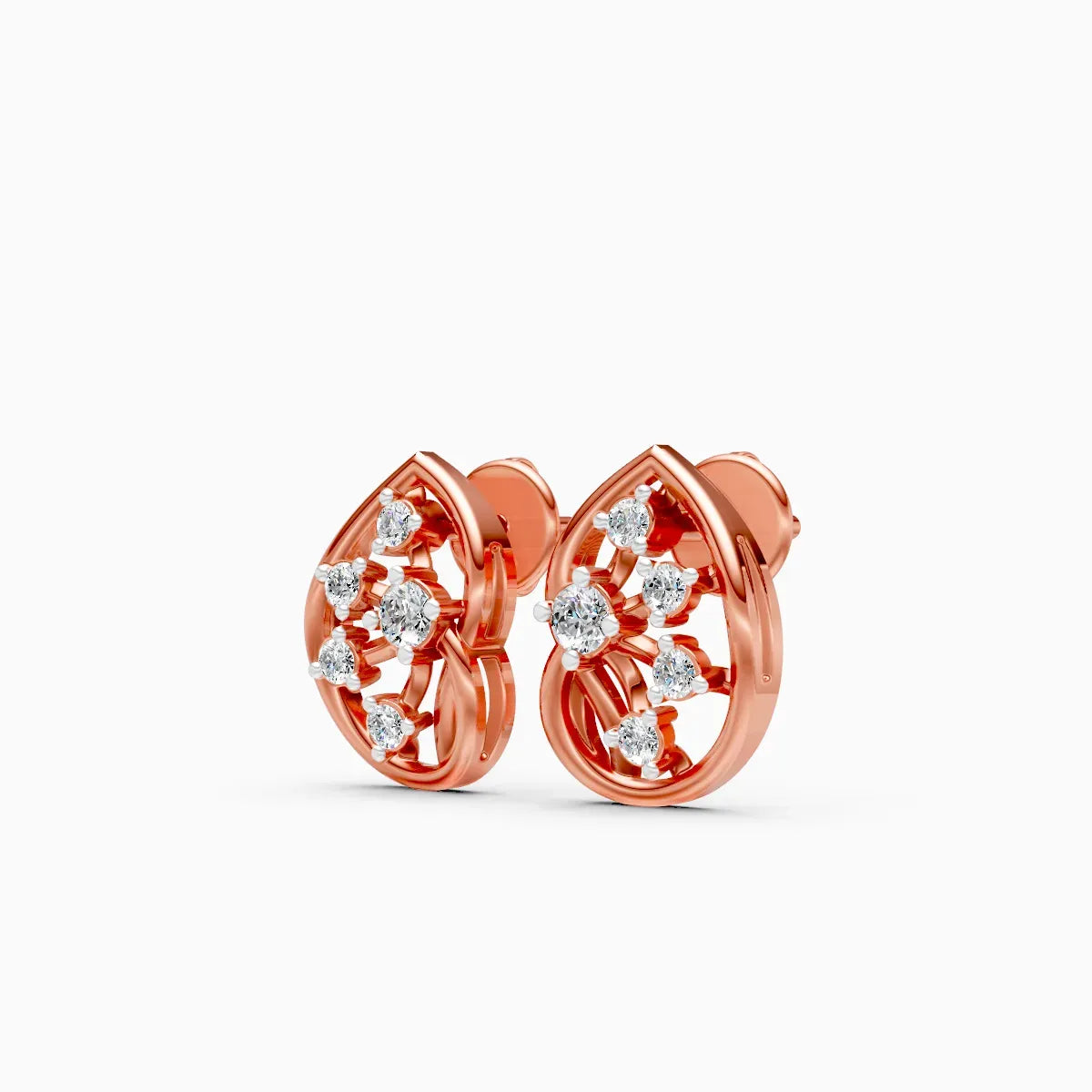 Open Pear Frame Scattered Diamond Stud Earrings