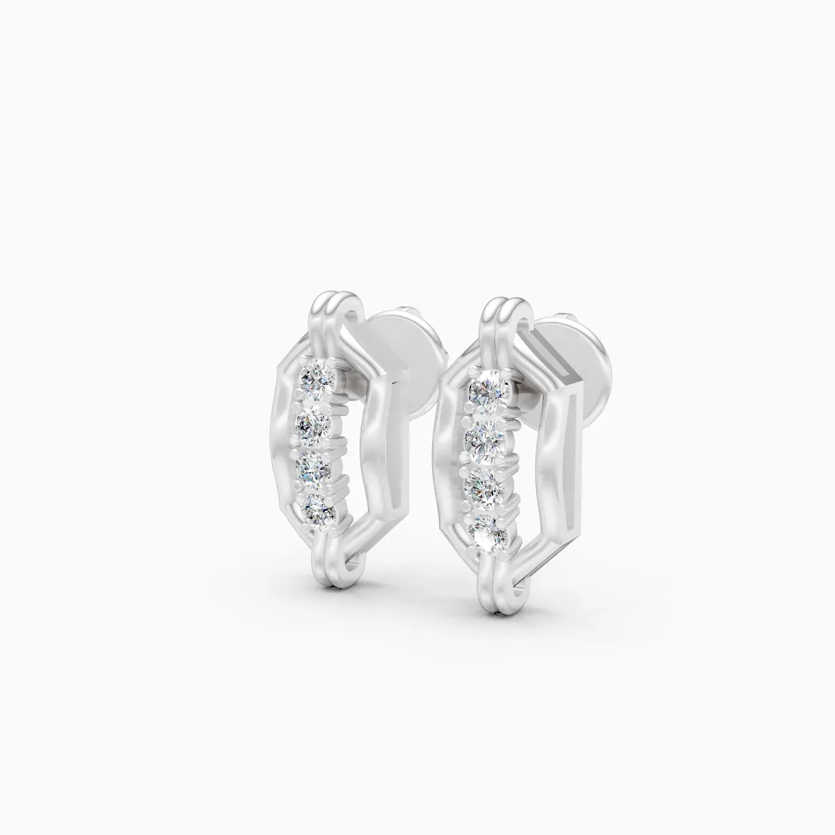 Hexagonal Link Frame Four Diamond Stud Earrings