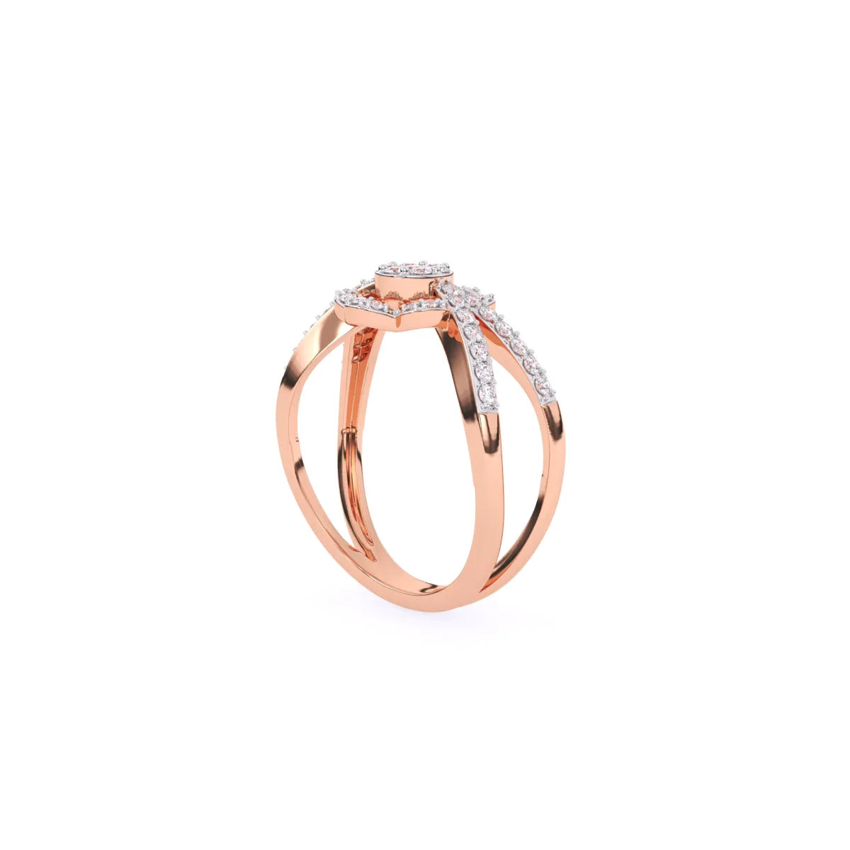 Round Flower Halo Style Split Shank Diamond Ring