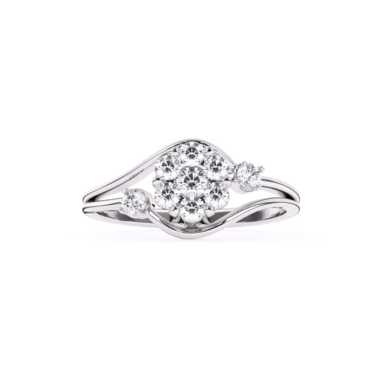 Round Diamond Ladies Fancy Cluster Flower Engagement Ring