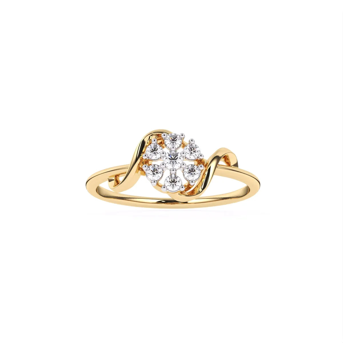 Round Flower Style Diamond 14K Gold Engagement Ring