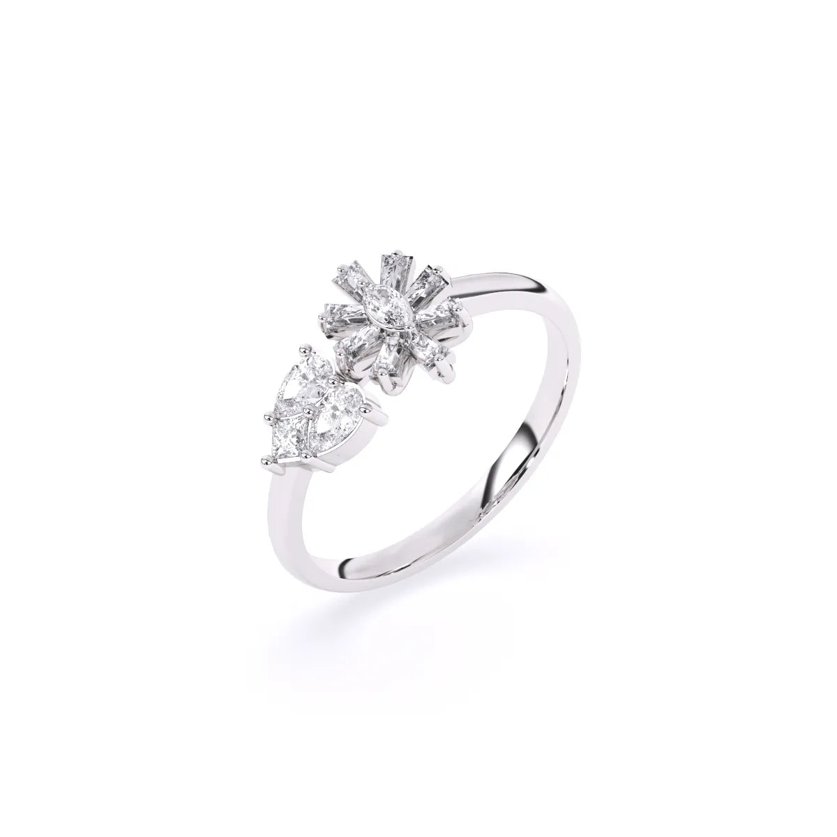 Toi Et Moi Flower Style And Multi Shape Diamond Ring