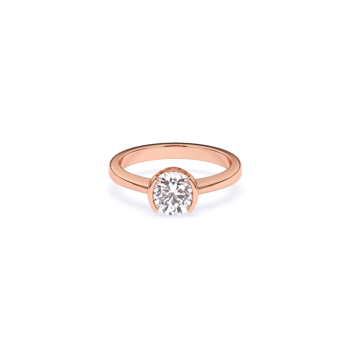 Round Half Bezel Solitaire Diamond Ring