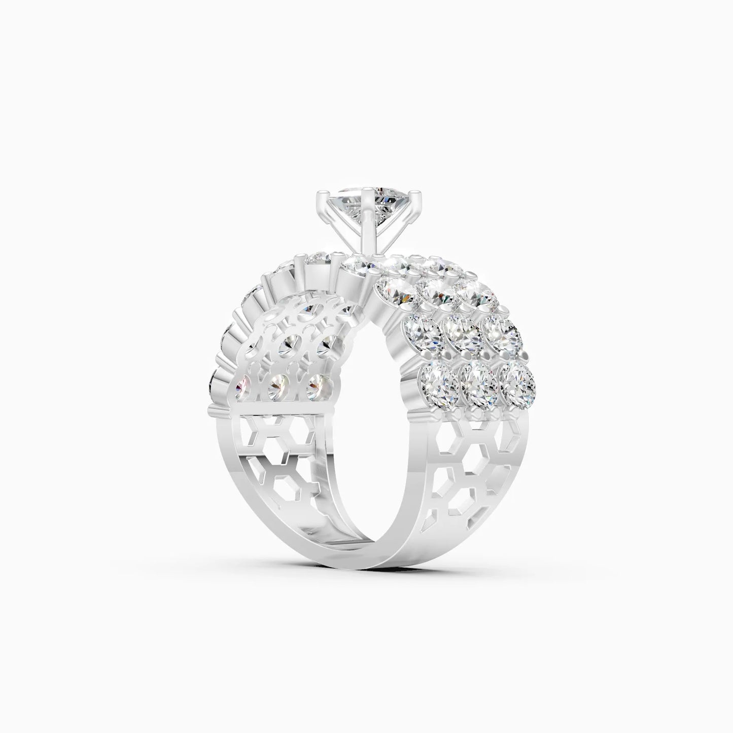 Elegant Three Row Cluster Diamond Ring