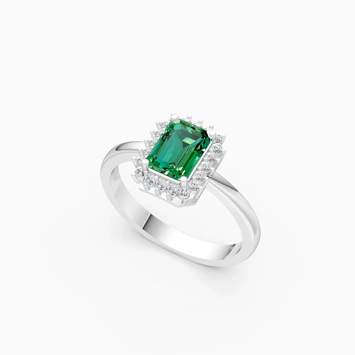 Unique Green Emerald Cut Halo Engagement Ring