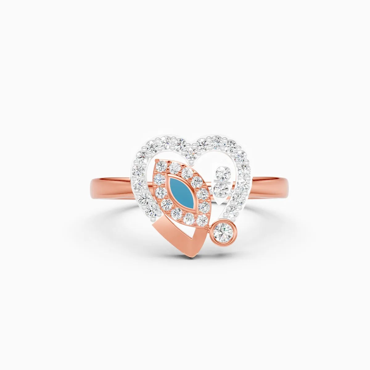 Heart Shaped Blue Enamel Evil Eye Accent Engagement Ring