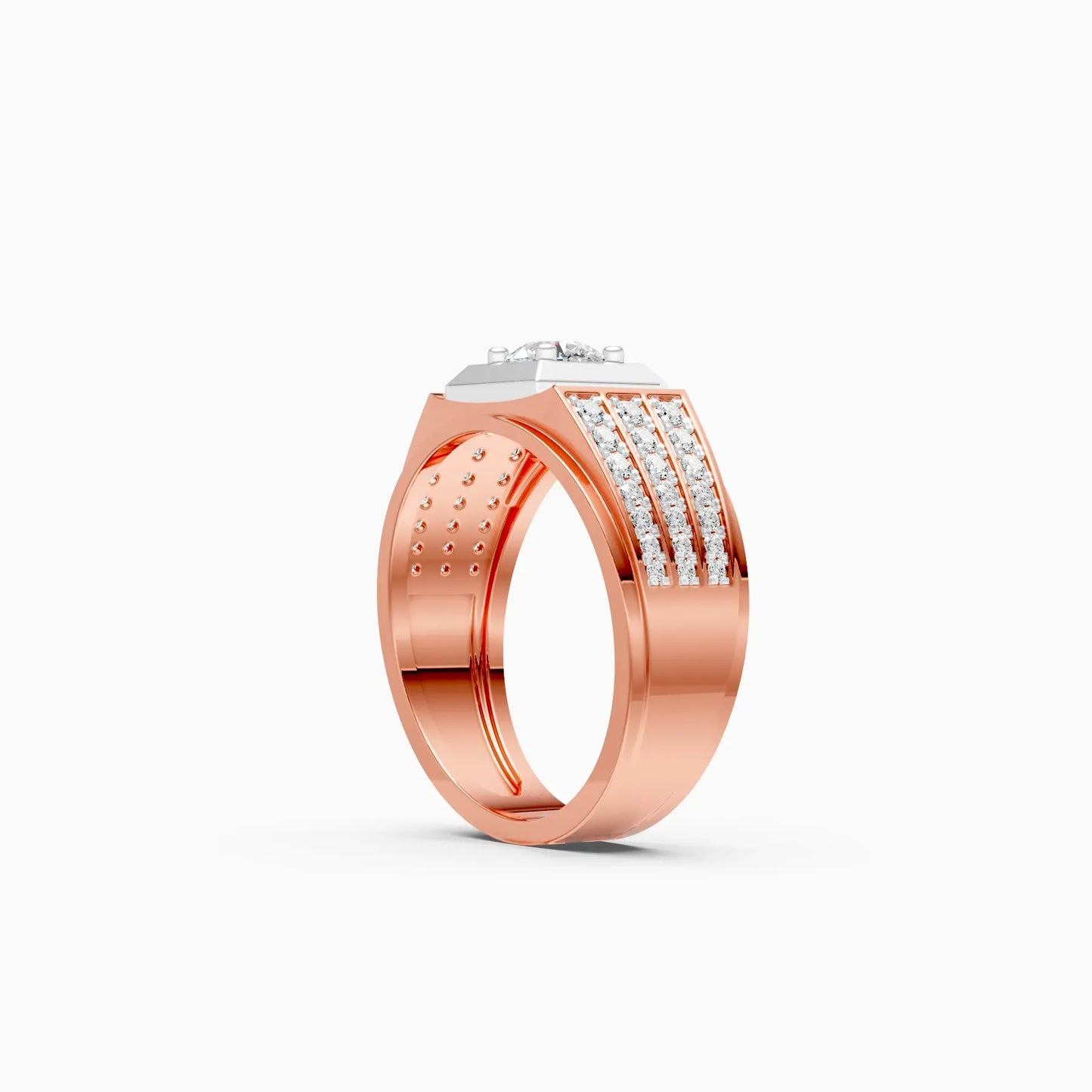 Stylish Three Row Cluster Round Lab Grown Ring