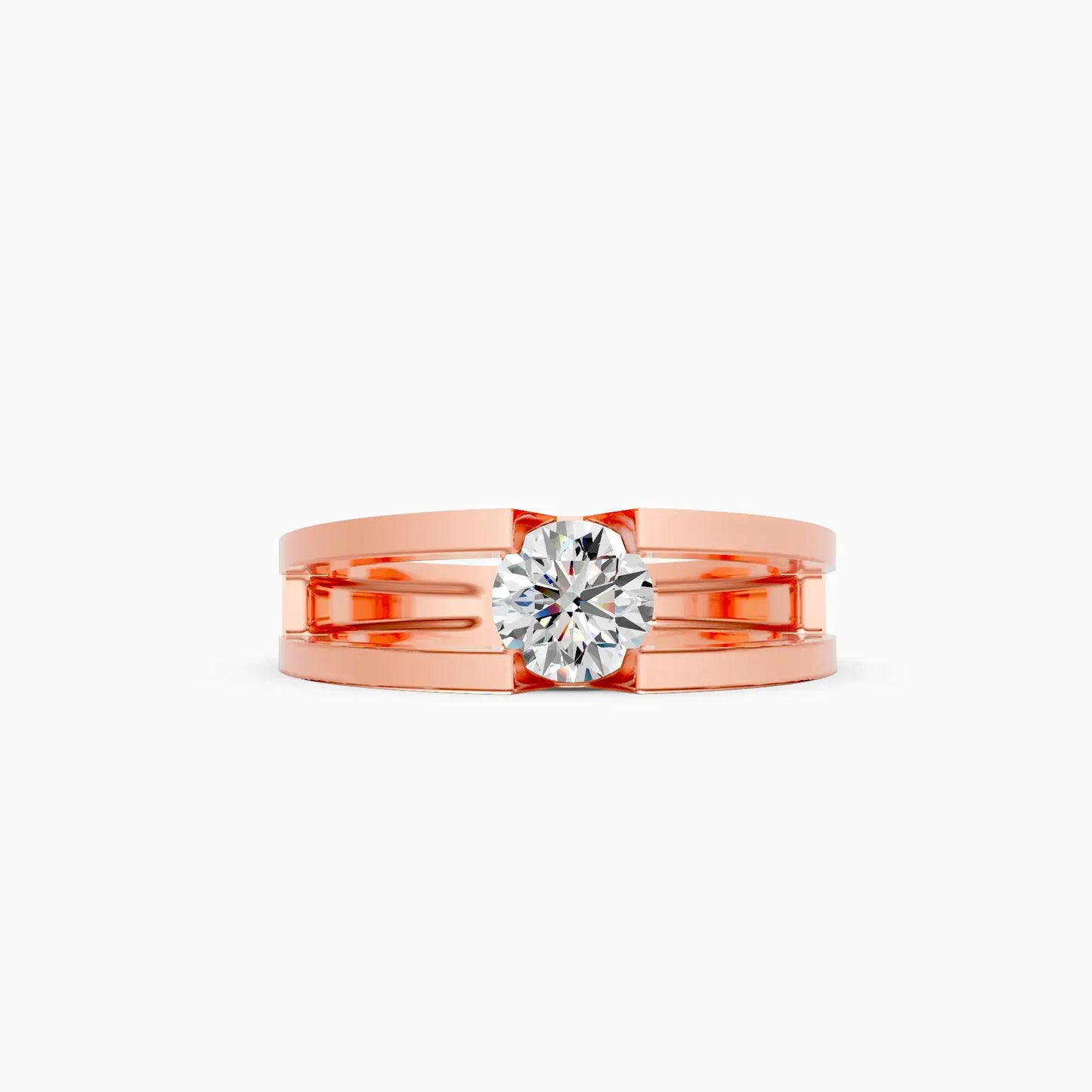 Trendy Round Solitaire Double Band Ring