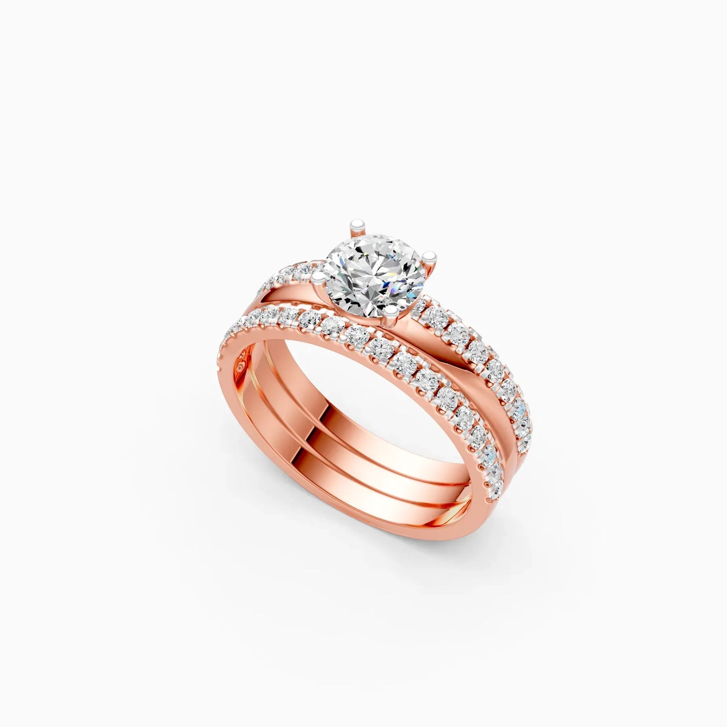 Glamor Double Line Solitare Diamond Engagement Ring