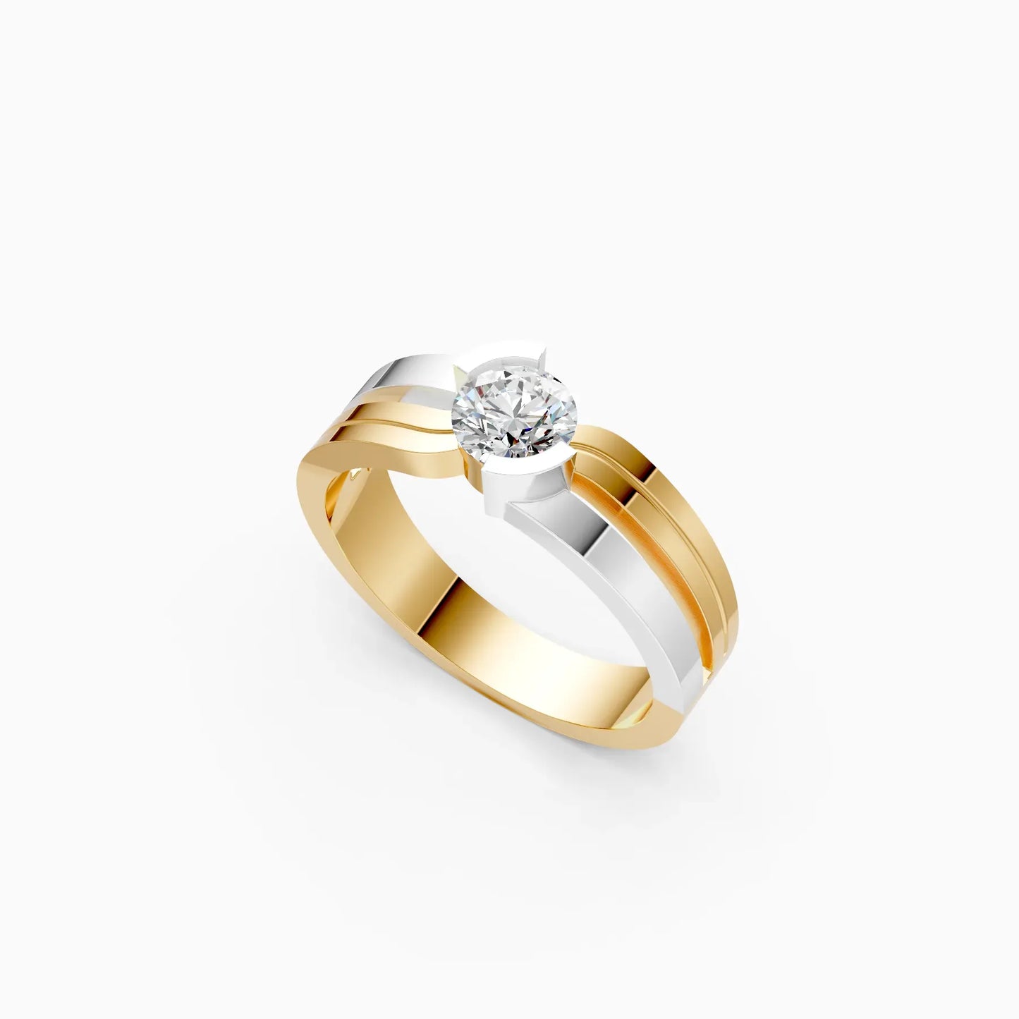 Round Two Tone 14K Gold Couple Band