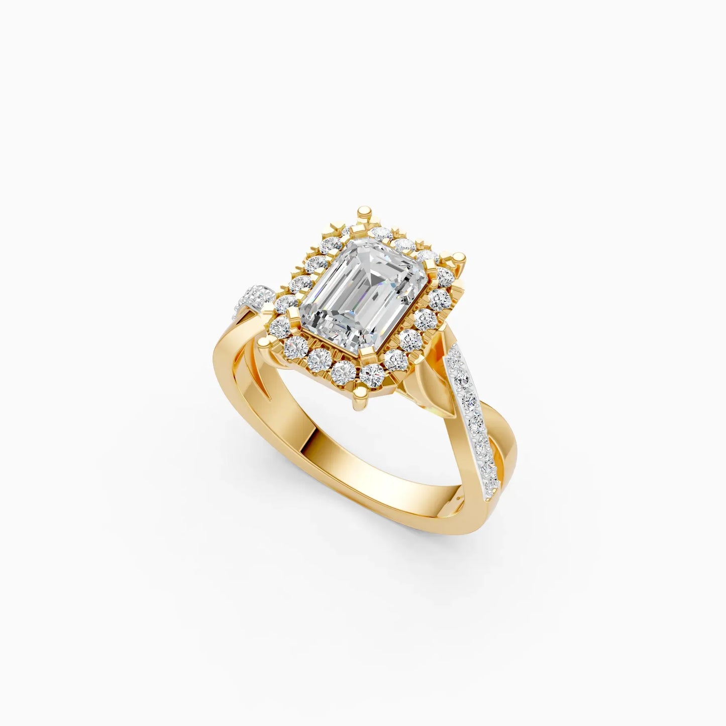 Emerald Cut Diamond With Cross Band Engagement Ring