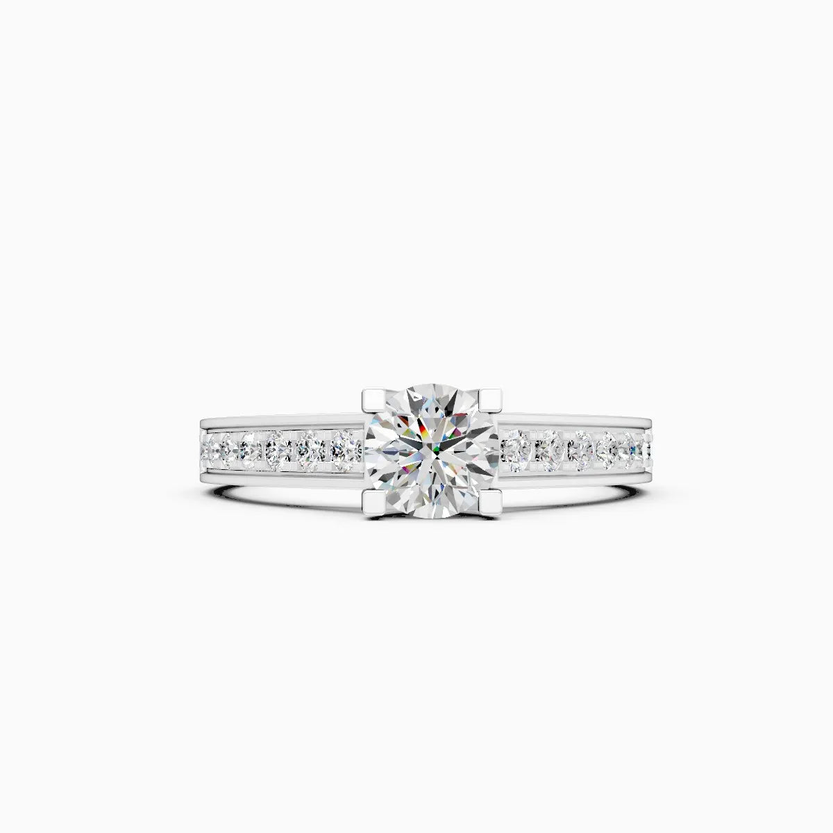 Round Solitaire Side Accents Lab Diamond Ring