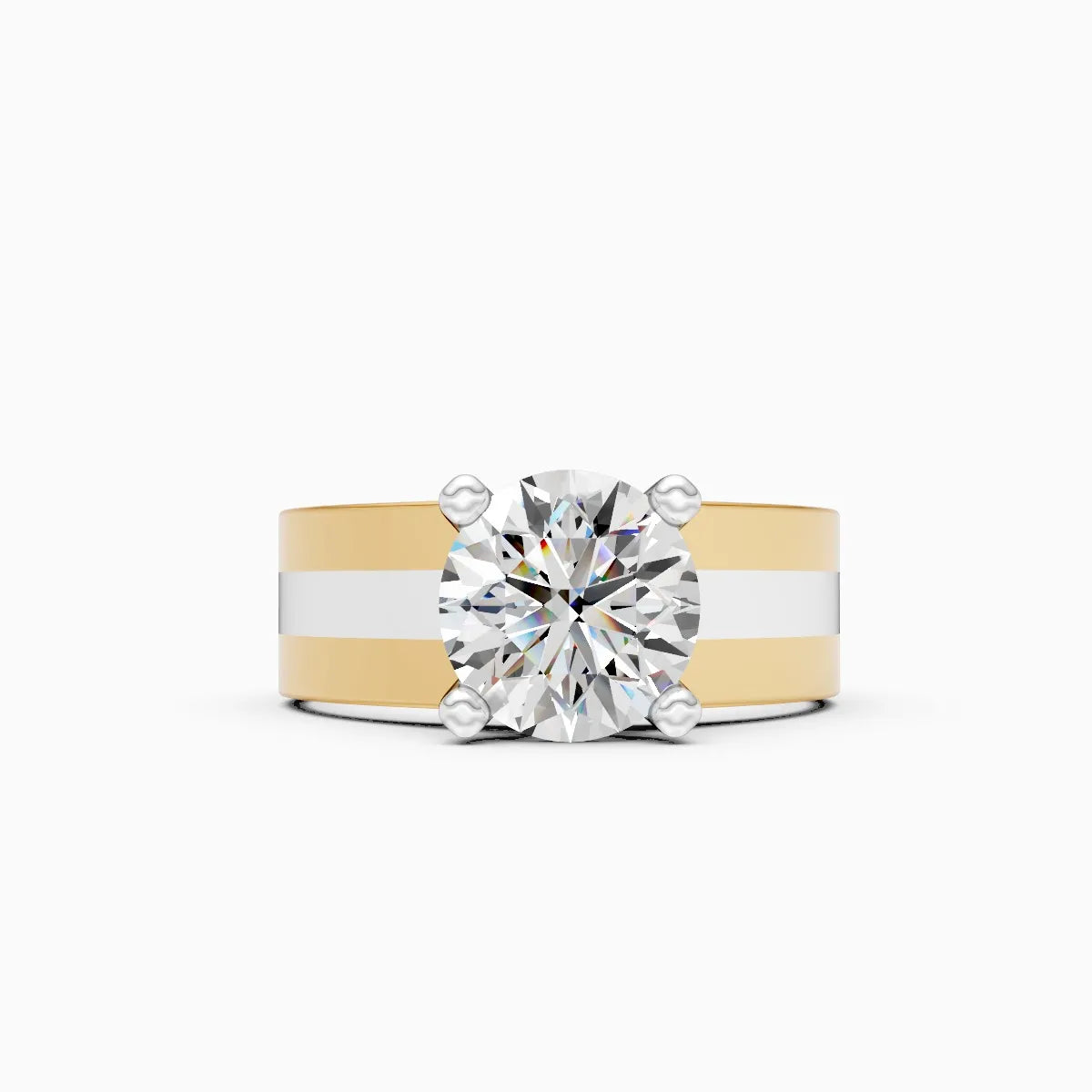 Stunning Single Solitaire Diamond Men's Ring With 2-tone Band