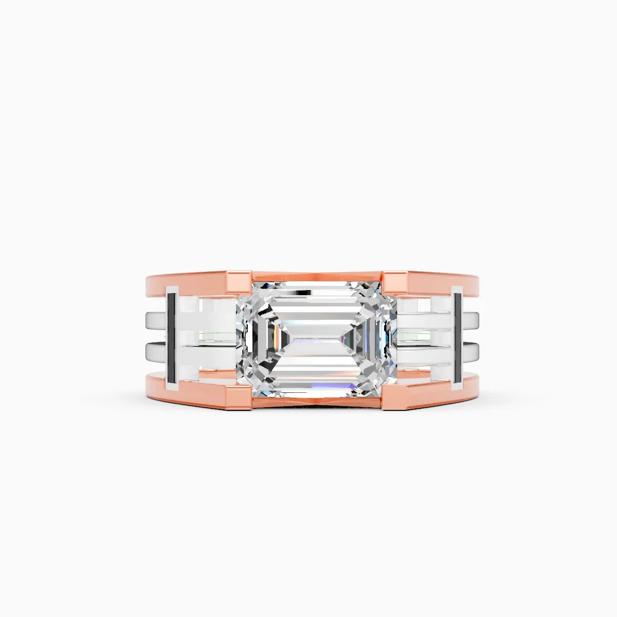 Modern Two-Tone Band with Emerald Cut Diamond Centerpiece