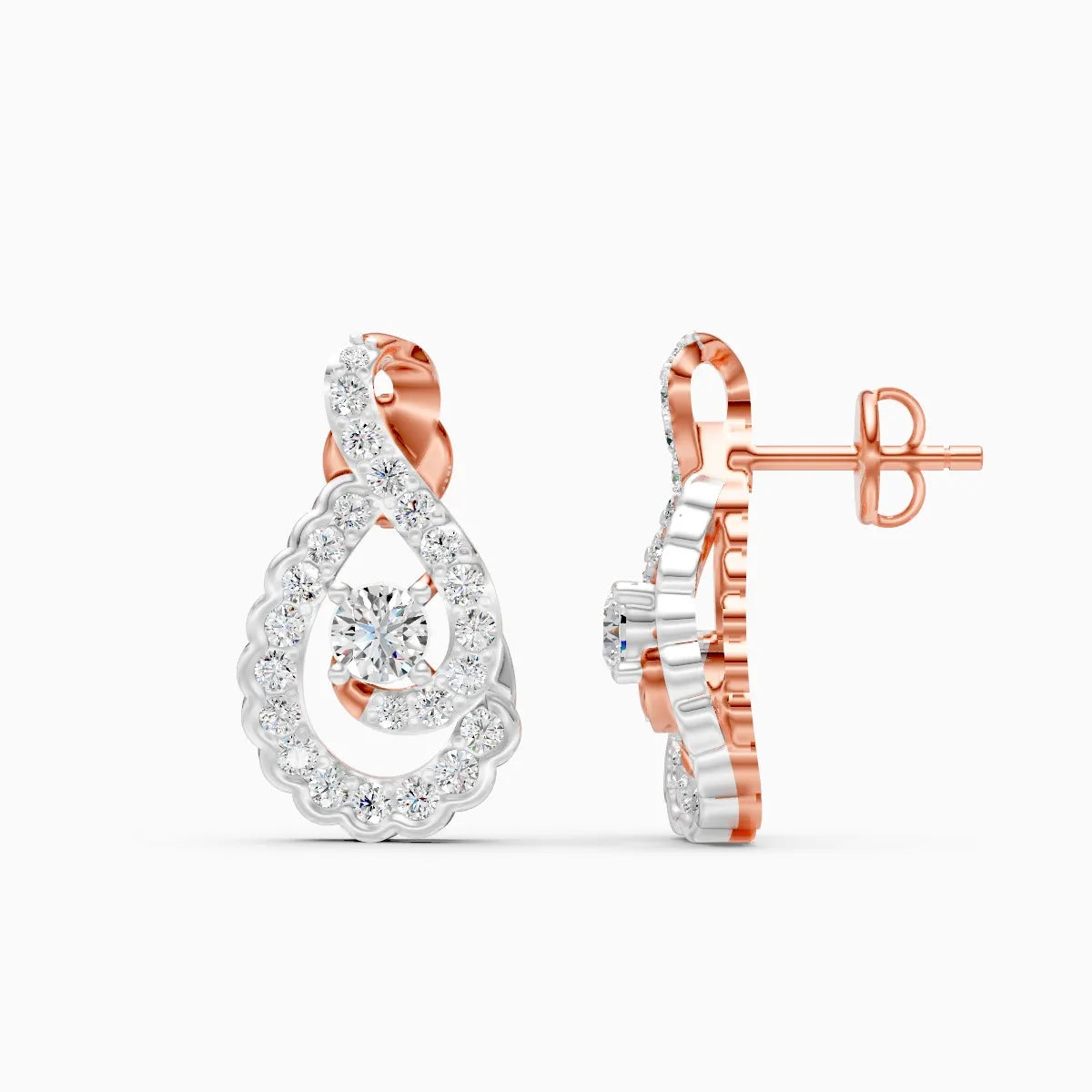 Infinity Twist Teardrop Diamond Two-Tone Stud Earrings