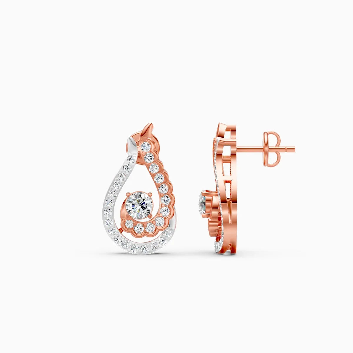 Paisley Double Halo Two-Tone Stud Earrings