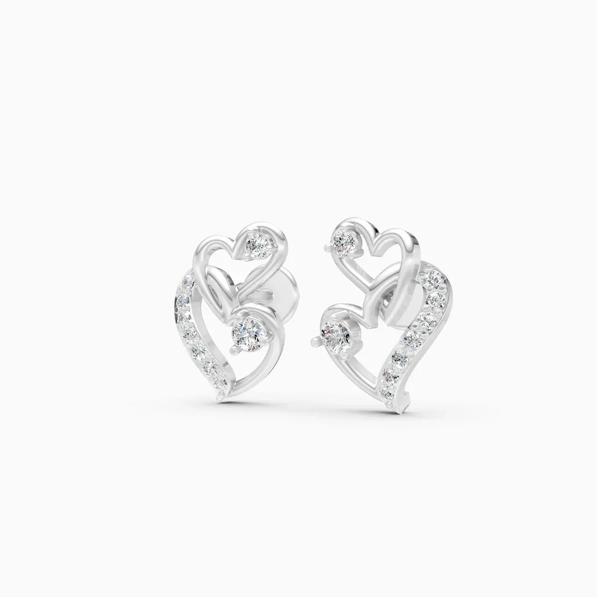 Double Heart Diamond Studs
