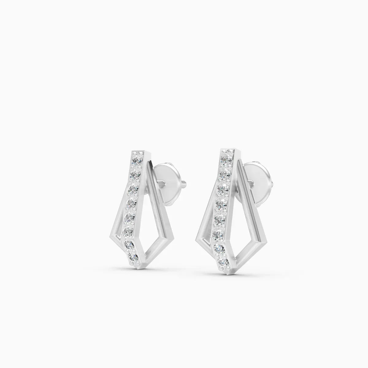 Dual-Tone Kite Frame Diamond Bar Stud Earrings