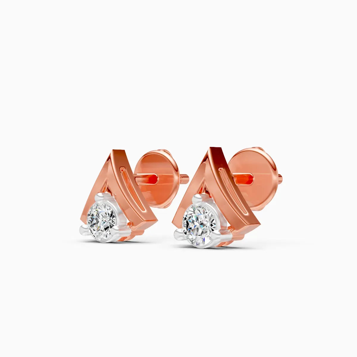 Chevron Crown Solitaire Diamond Stud Earrings