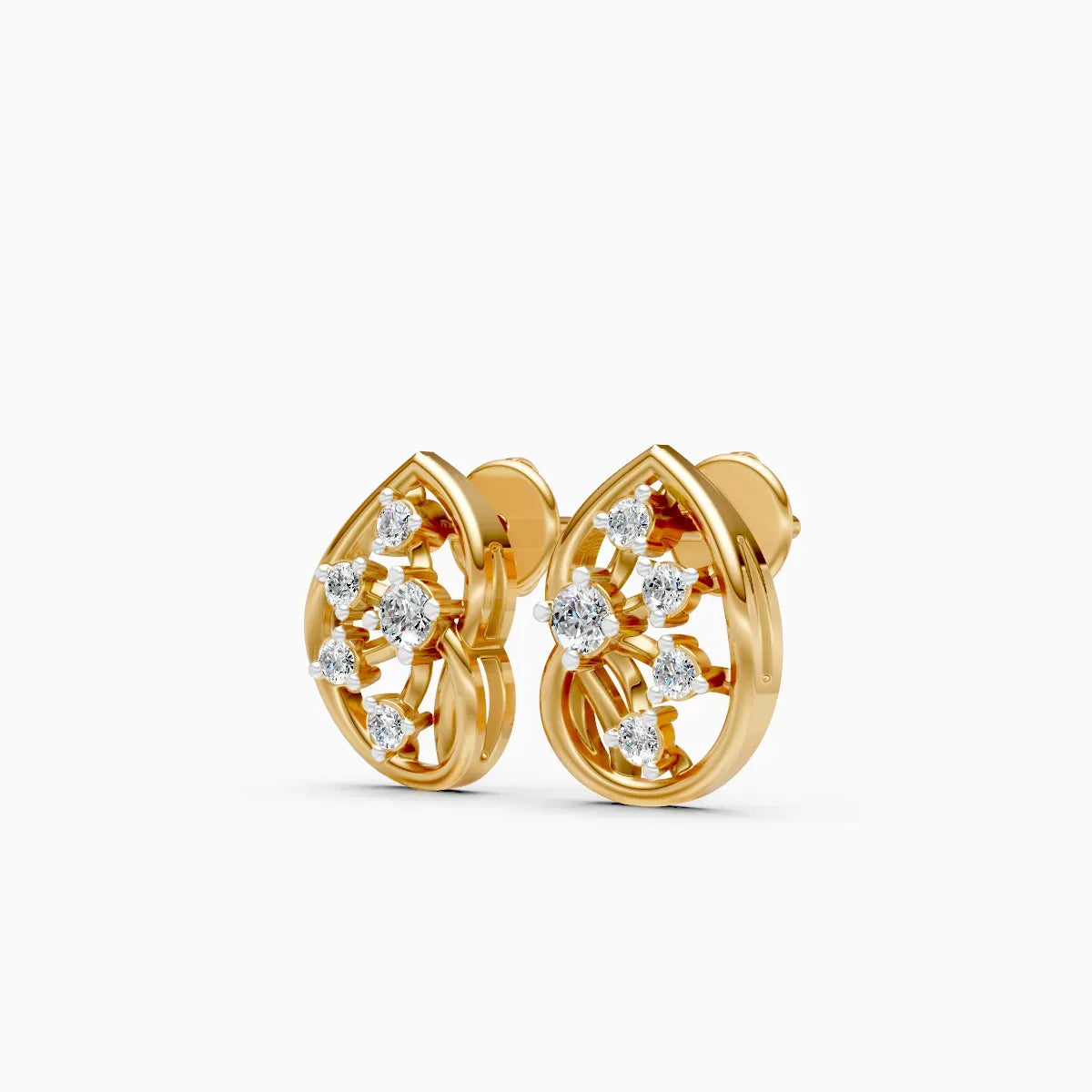 Open Pear Frame Scattered Diamond Stud Earrings