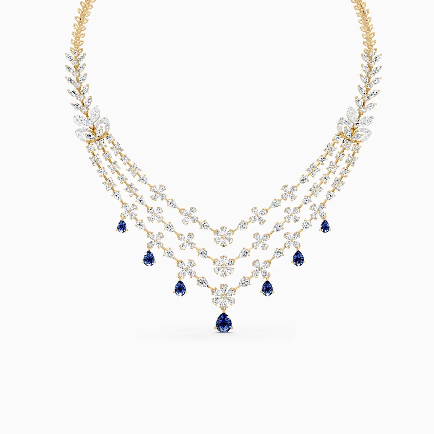 Designer Triple Layered Lab Diamond Necklace Set