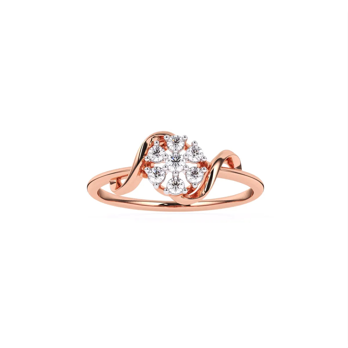Round Flower Style Diamond 14K Gold Engagement Ring