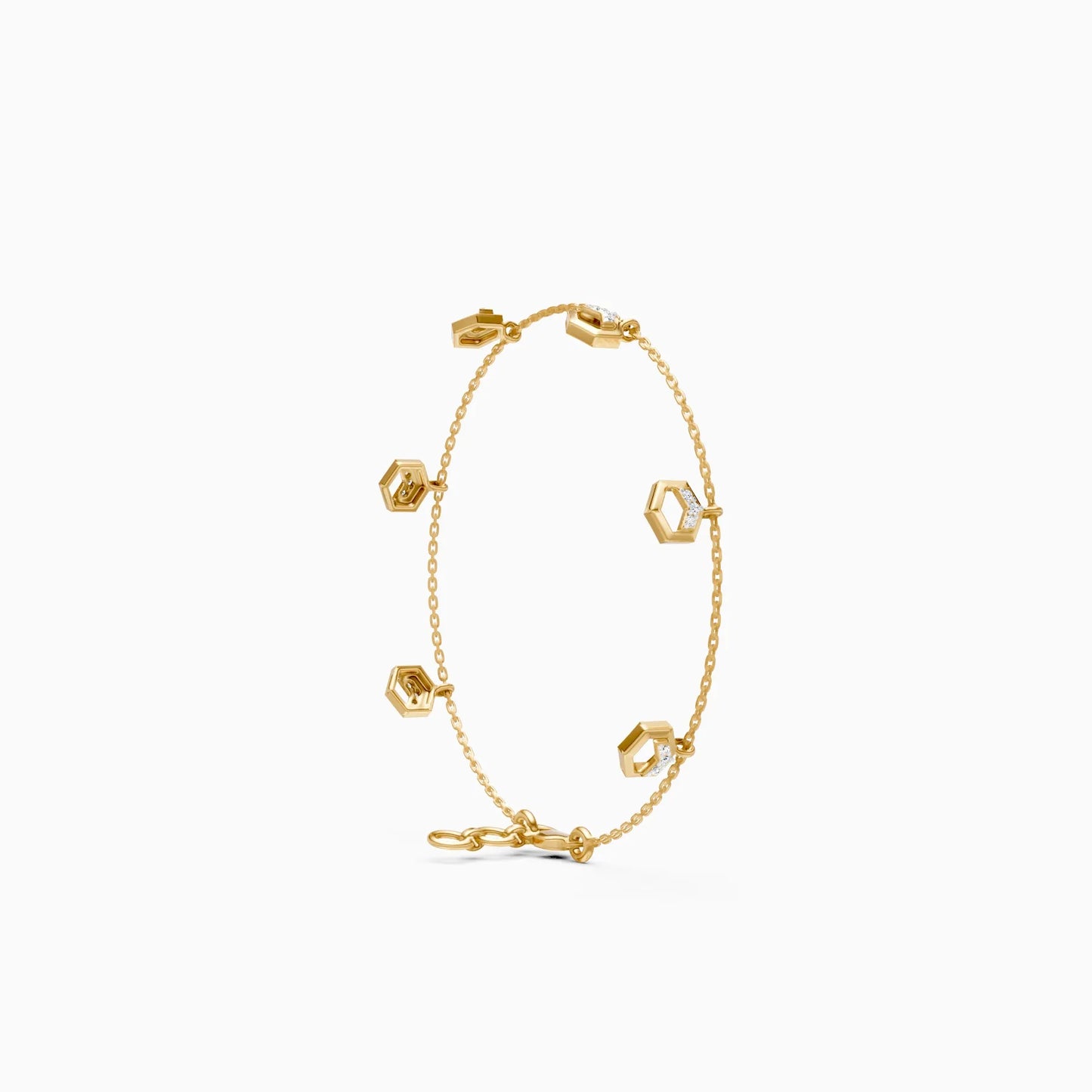 Chain Style Bracelet with Hexagon Diamond Charms