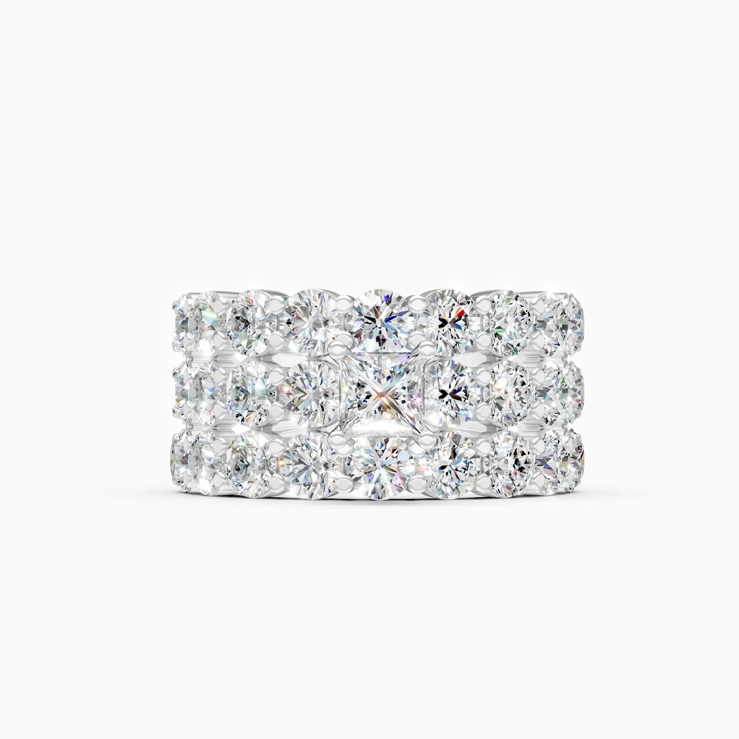 Elegant Three Row Cluster Diamond Ring