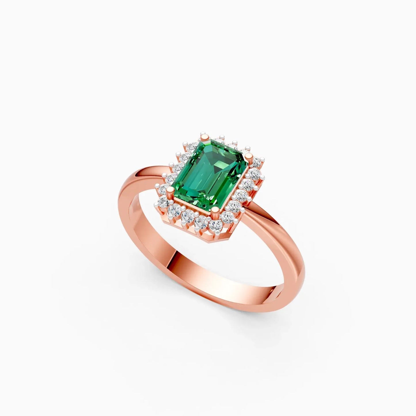 Unique Green Emerald Cut Halo Engagement Ring