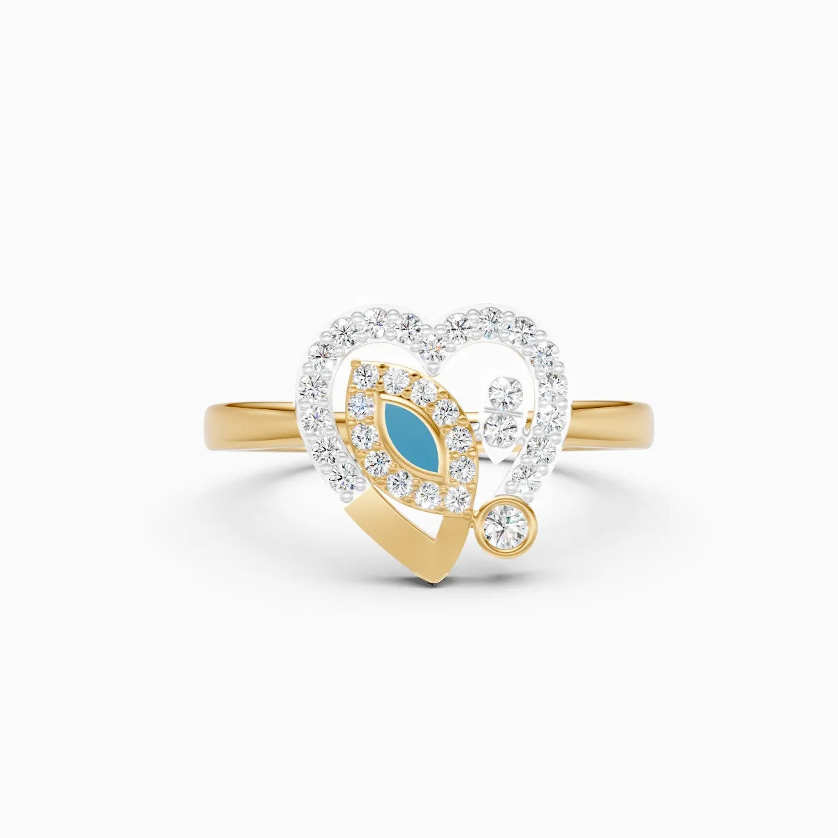 Heart Shaped Blue Enamel Evil Eye Accent Engagement Ring