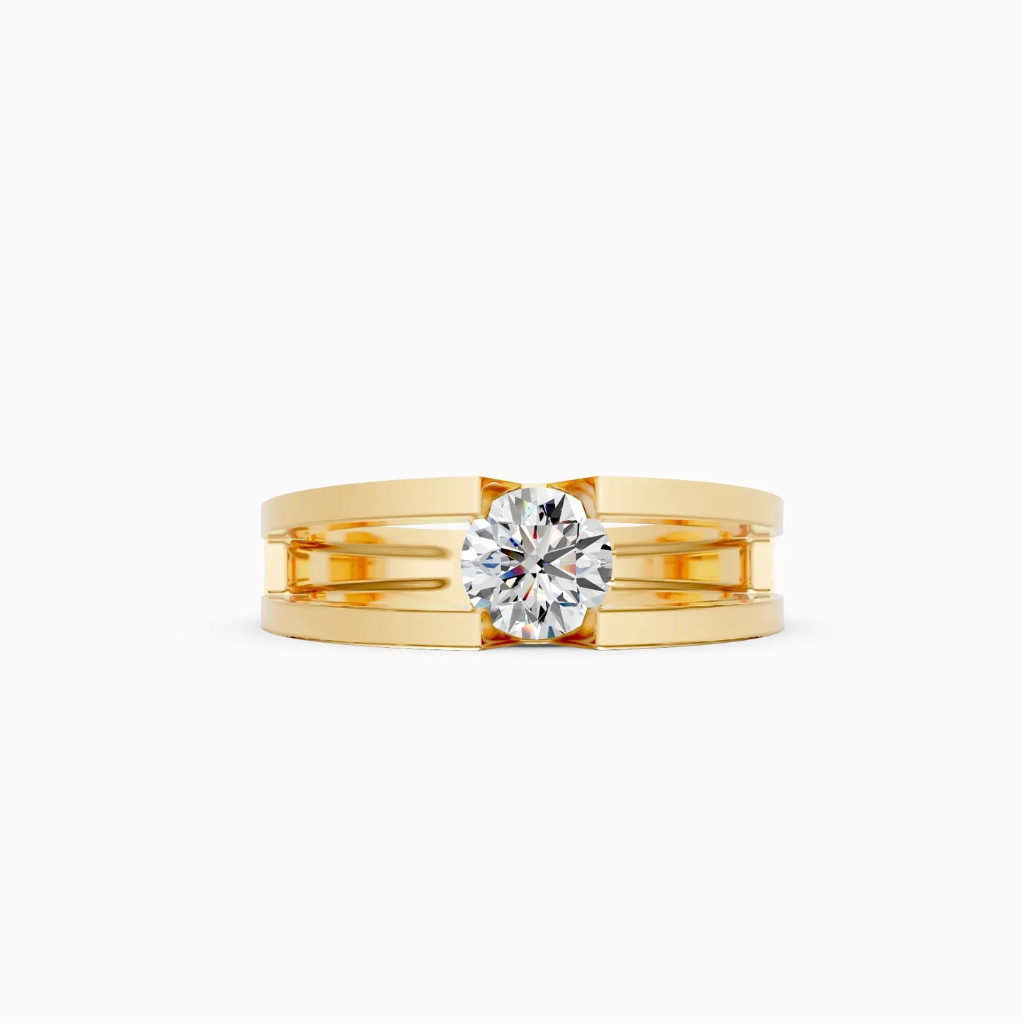 Trendy Round Solitaire Double Band Ring