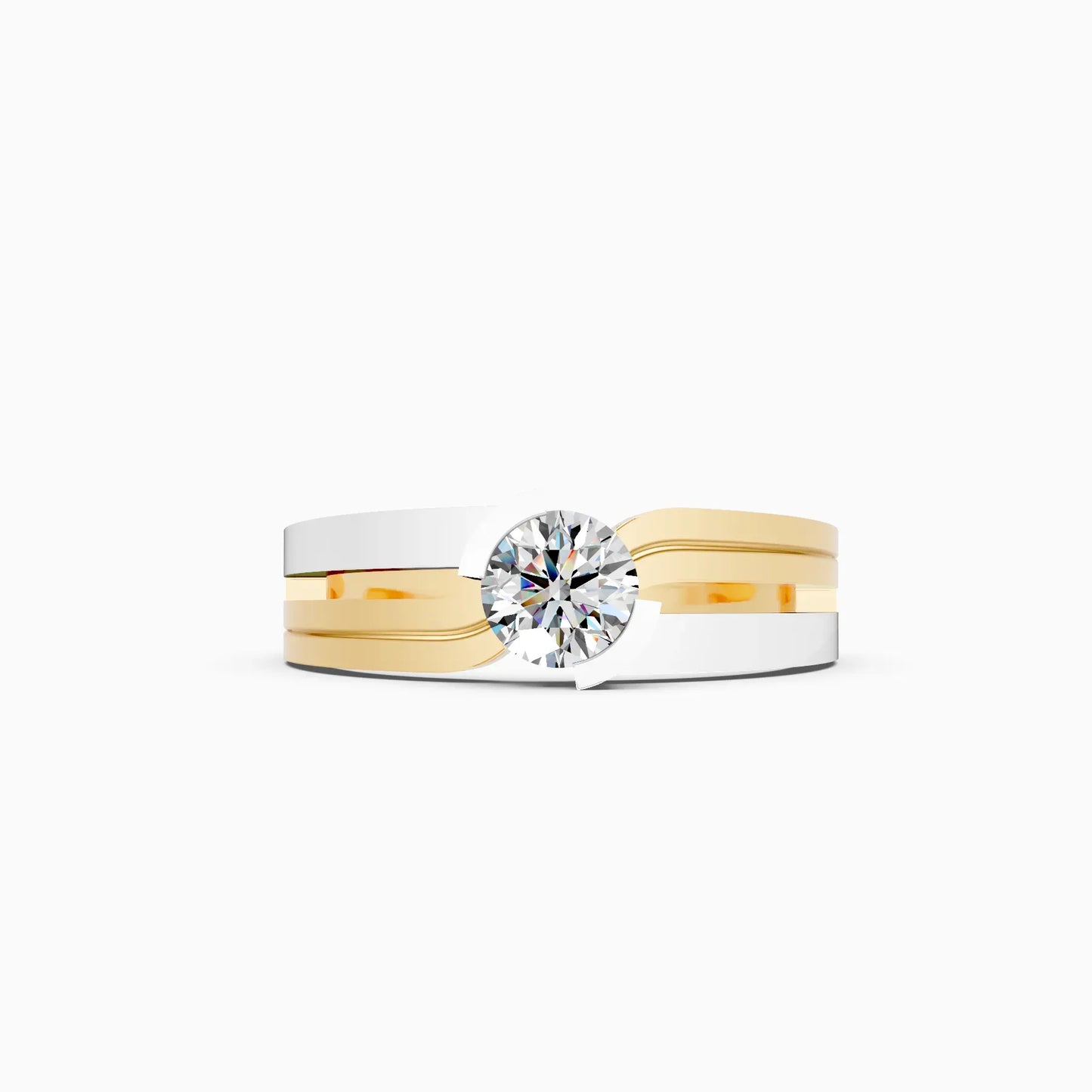 Round Two Tone 14K Gold Couple Band