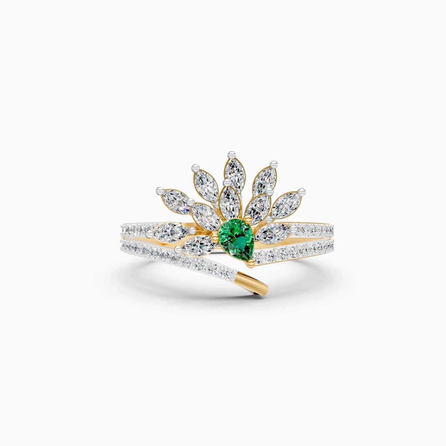 Stunning Diamond Floral With Green Stone Ring