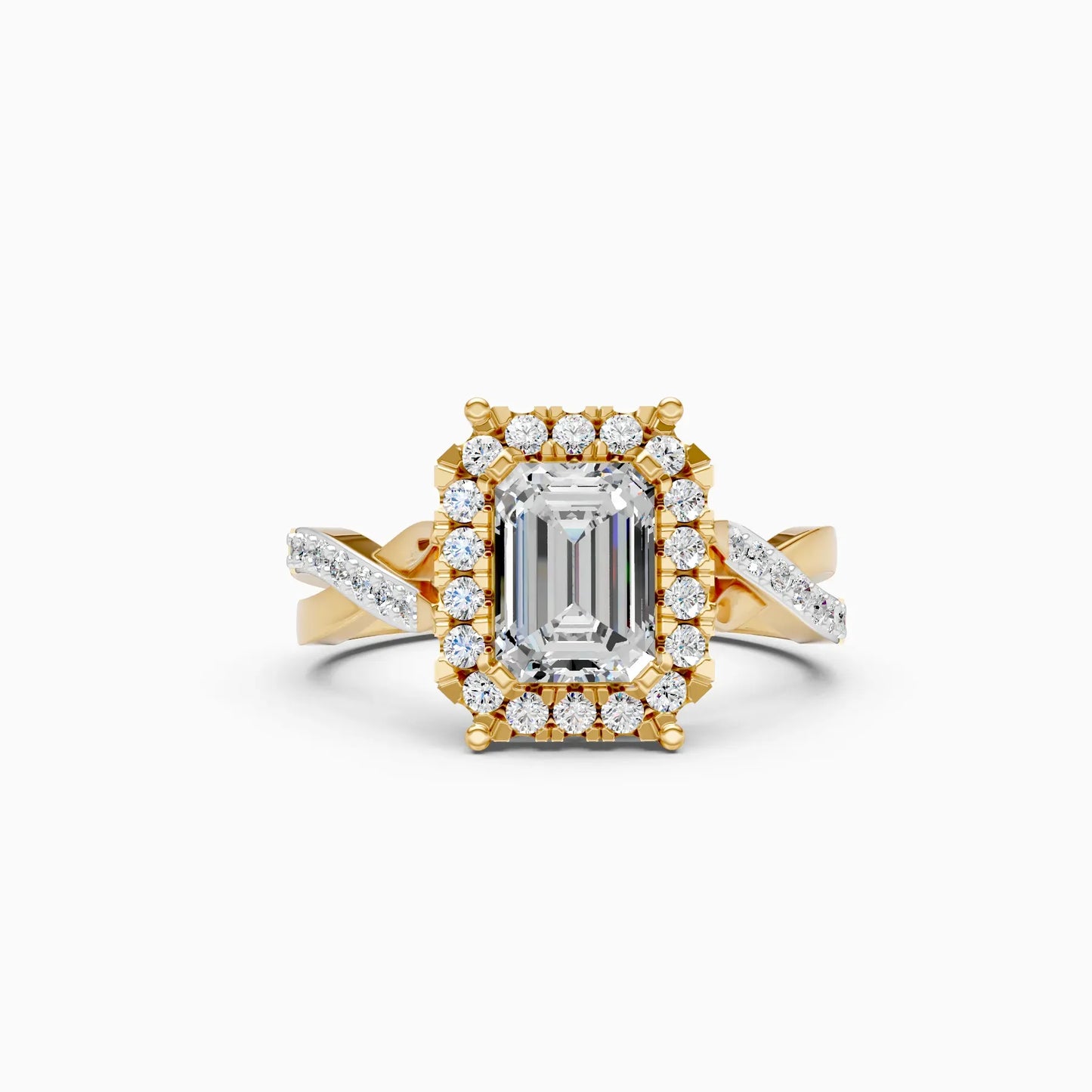 Emerald Cut Diamond With Cross Band Engagement Ring