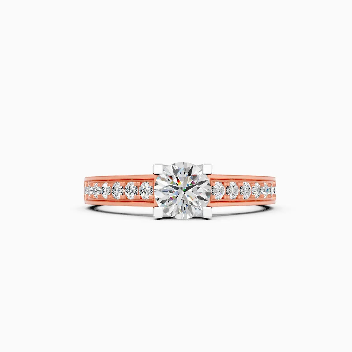 Round Solitaire Side Accents Lab Diamond Ring